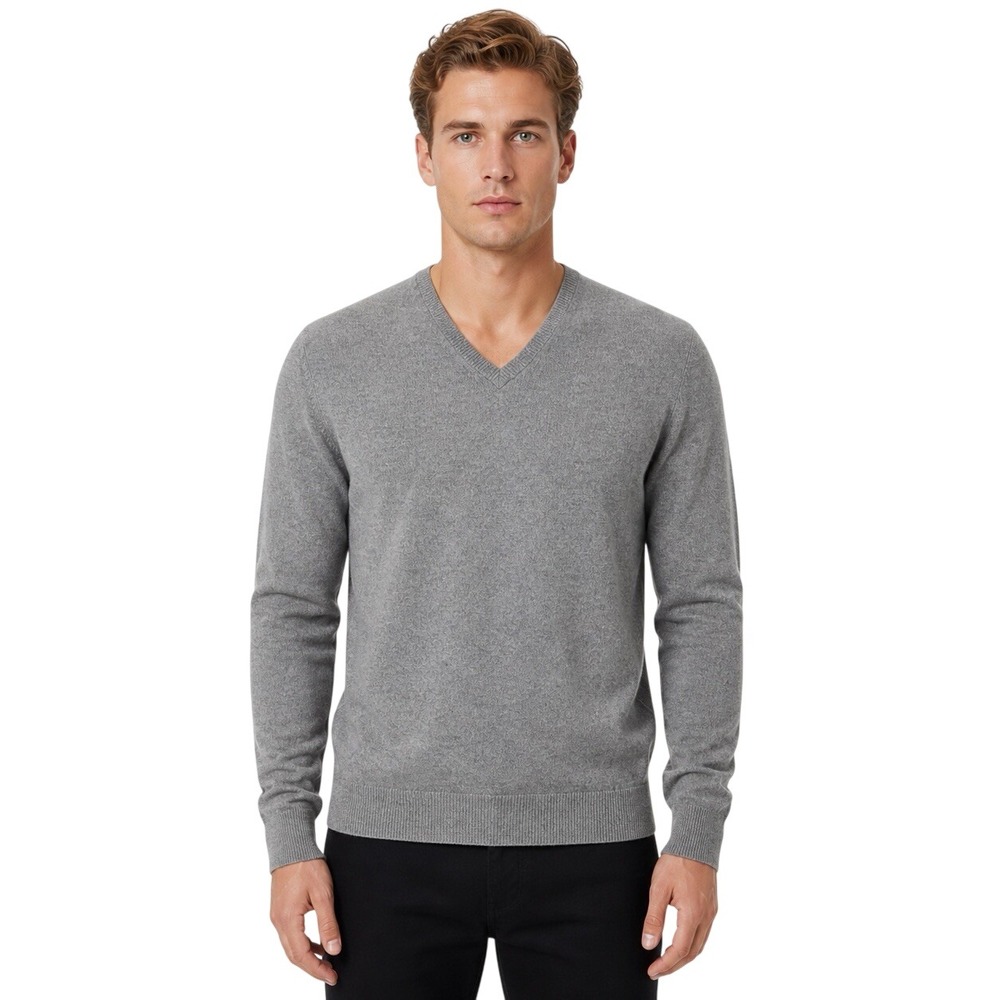 Jones New York 100%‎ Cashmere Gray V-Neck Sweater Mens L Soft Luxury NWOT